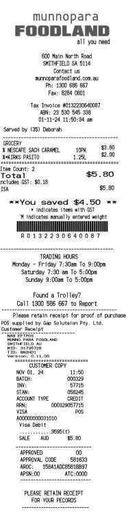 Foodland receipt template Australia image