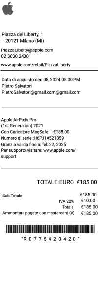 Apple Store receipt - Italian image