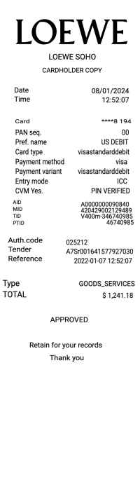 LOEWE receipt template image