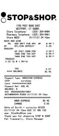 Stop and Shop receipt template image