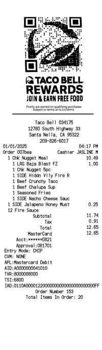 Taco Bell receipt template new image