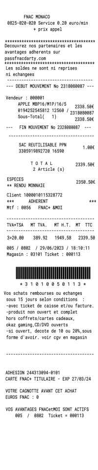 FNAC receipt template image