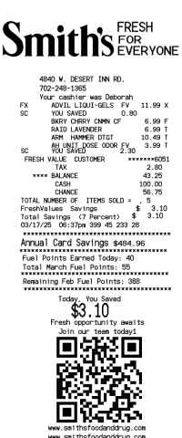 Smiths grocery receipt template image