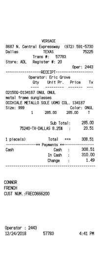 Versace receipt template usa