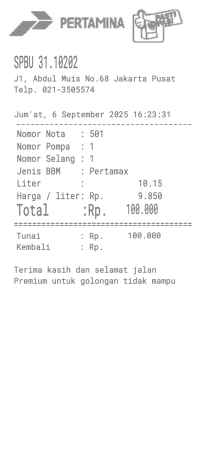 Pertamina petro receipt template