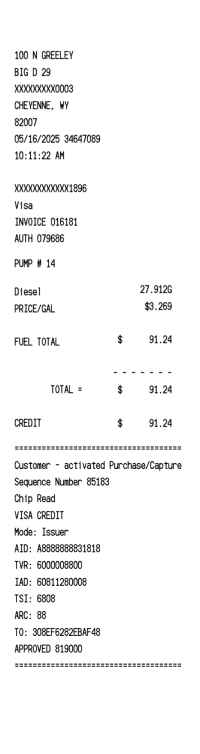 Big D fuel gas receipt
