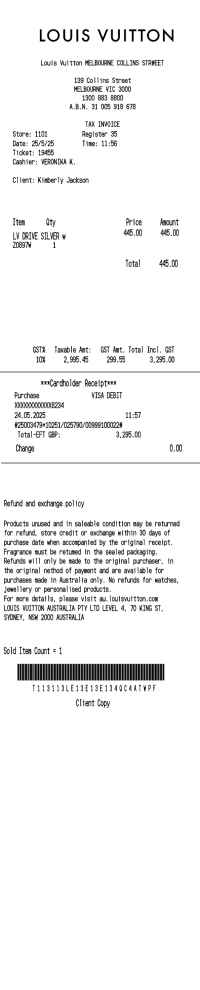 Louis Vuitton receipt template Australia credit image