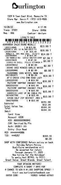 Burlington receipt template image