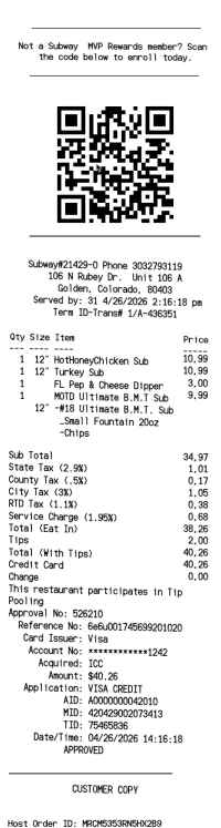 Subway sandwich receipt receipt template preview thumbnail