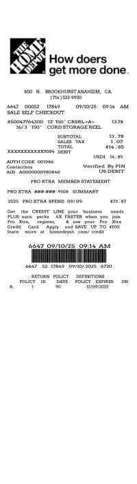 Home Depot PRO receipt template web