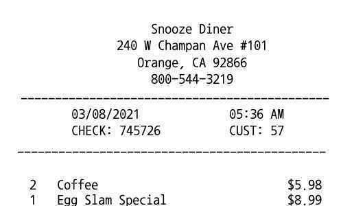 Breakfast restaurant receipt template image