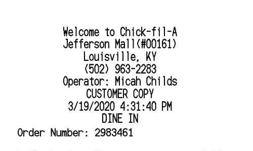 Chick fil a receipt template