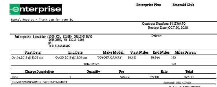 Enterprise rental car receipt template image