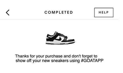 GOAT sneaker receipt image