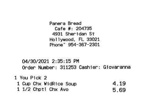 Panera receipt template