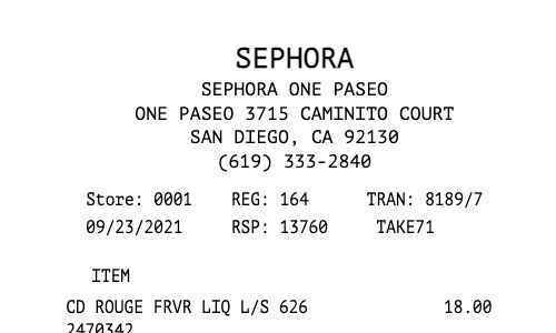 Sephora receipt template image