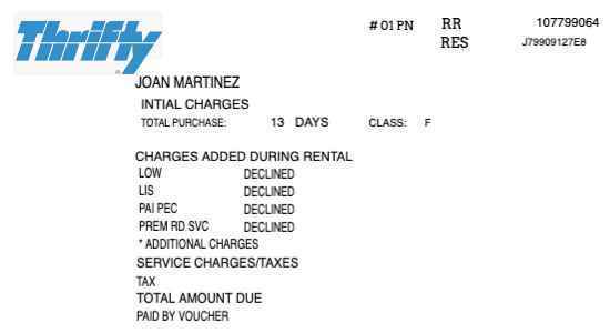 Thrifty rental car receipt template image