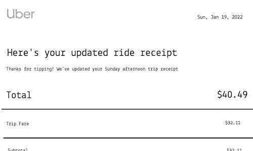 Uber receipt template image