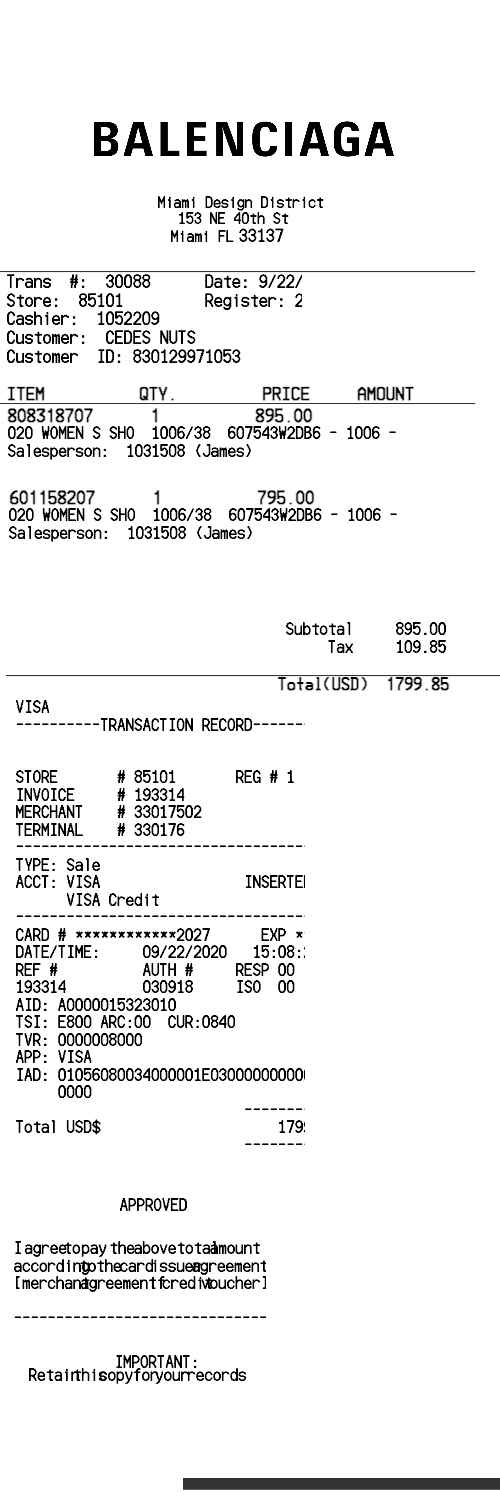 Balenciaga receipt template image