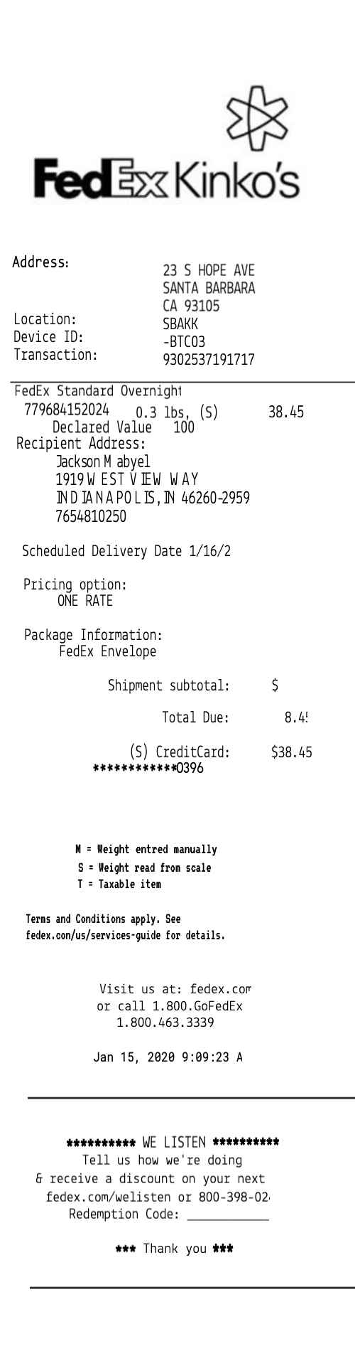 FedEx Office Shipping Receipt Template image