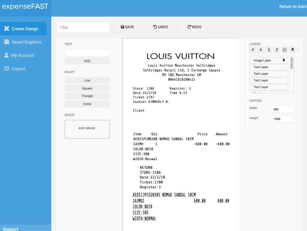 Louis Vuitton receipt template